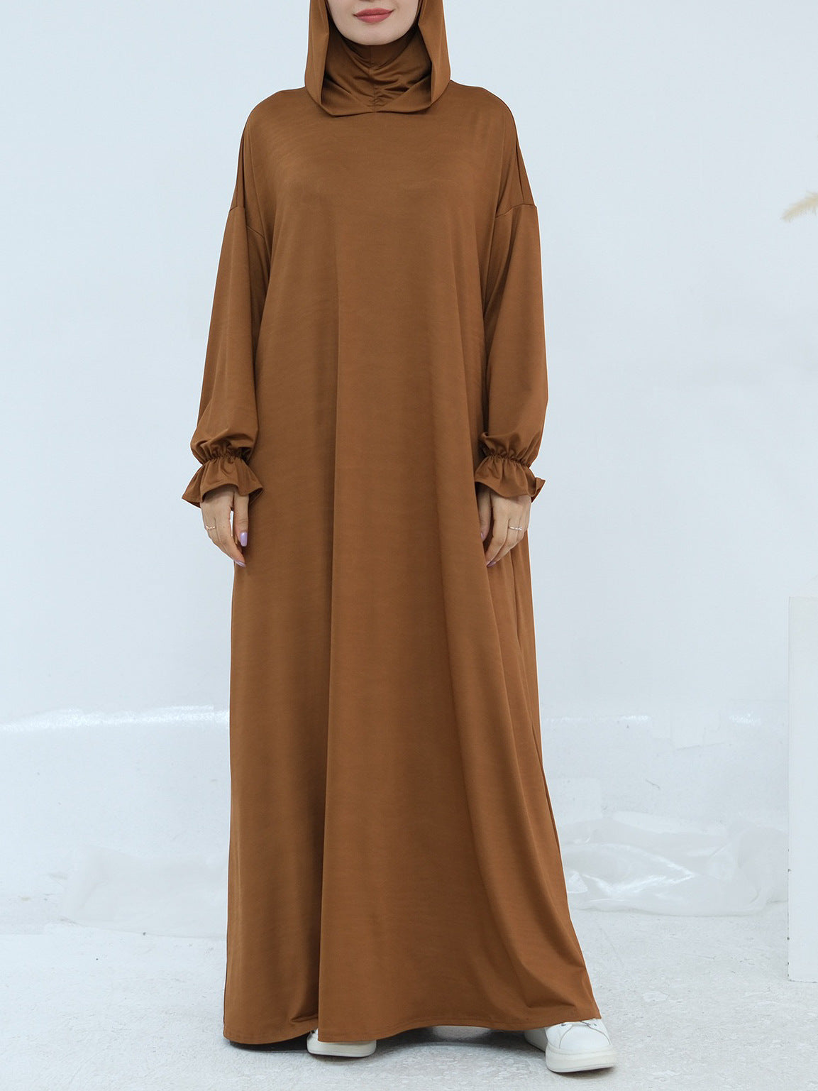 1958# One Piece Jersey Prayer Hoodie Abaya Breathable Traditional Islamic Clothing for Women for Eid Ramadan Prayers