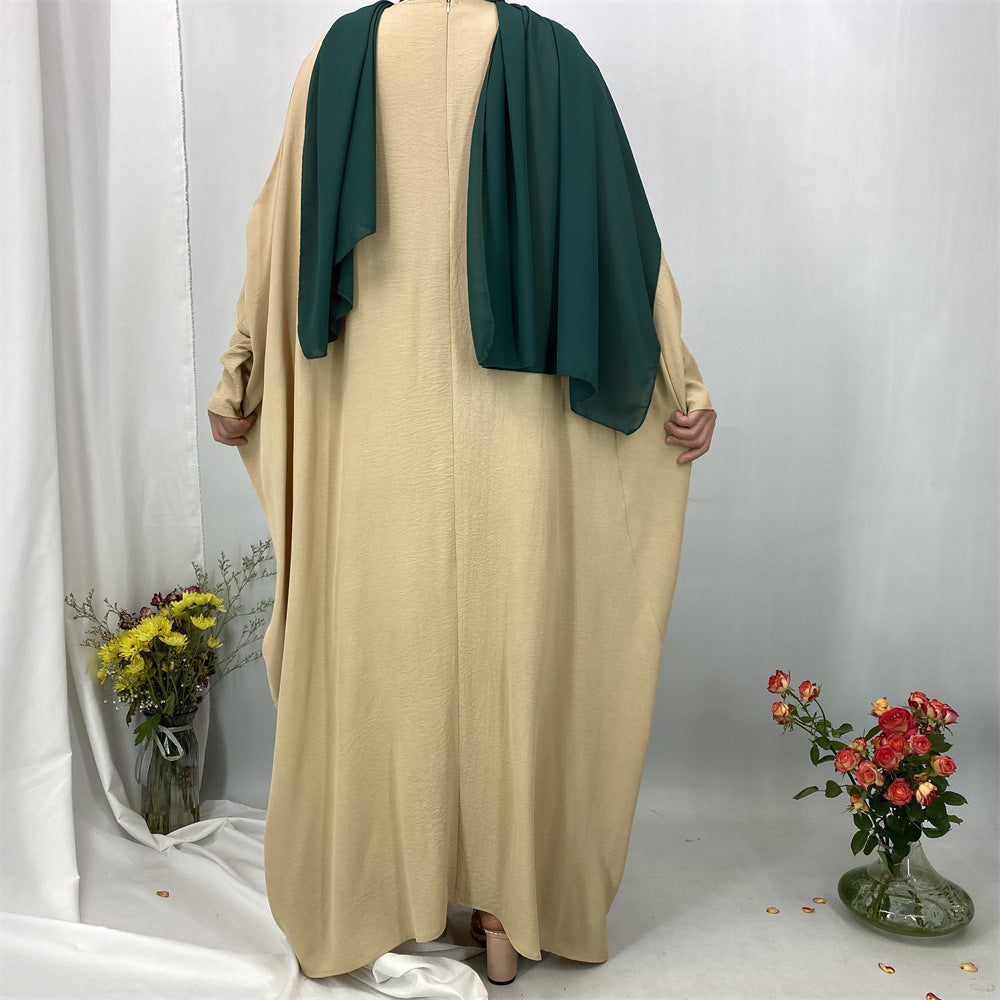 6836#Basic Butterfly Sleeve Closed Abaya Dress Solid Color with Inside Belt for Muslim Ladies