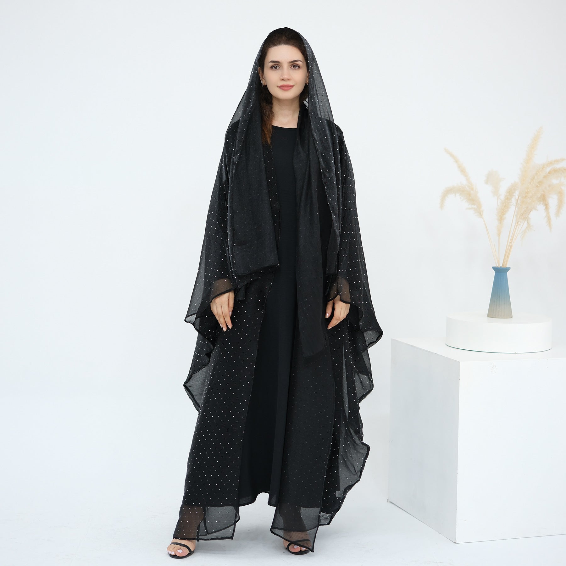 1026#2pc Set with Hijab Summer Kimono Open Kaftan Cardigan Modest Evening Party Dress Abaya