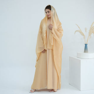 1026#2pc Set with Hijab Summer Kimono Open Kaftan Cardigan Modest Evening Party Dress Abaya