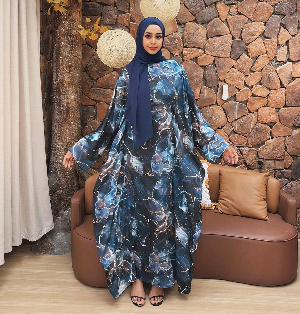 1967#New Fashion Ink Wash Printing Kaftan Abaya Closed Abaya Women Muslim Dress Islamic Clothing