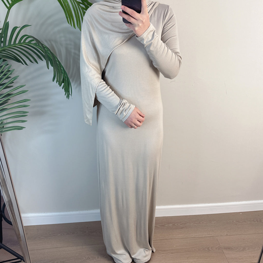 1933#2025 New Cotton Spandex Bodycon Inner Dress Abaya Women Muslim Dress Round Neck Long Sleeves Stretchy Women Dresses