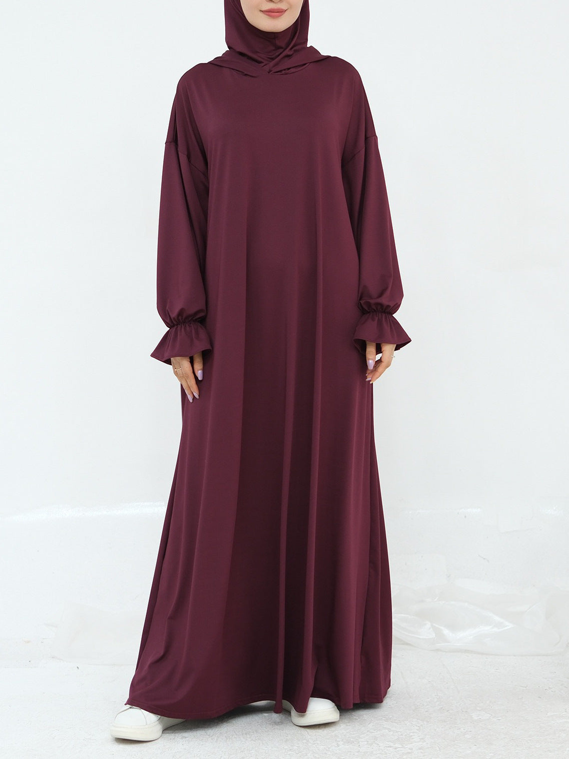 1958# One Piece Jersey Prayer Hoodie Abaya Breathable Traditional Islamic Clothing for Women for Eid Ramadan Prayers