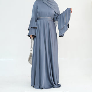 1935#2025 Luxury Modest Women's Abaya Muslim Dresses High Quality Double Layered Bell Sleeves With Crystals for EID Ramadan