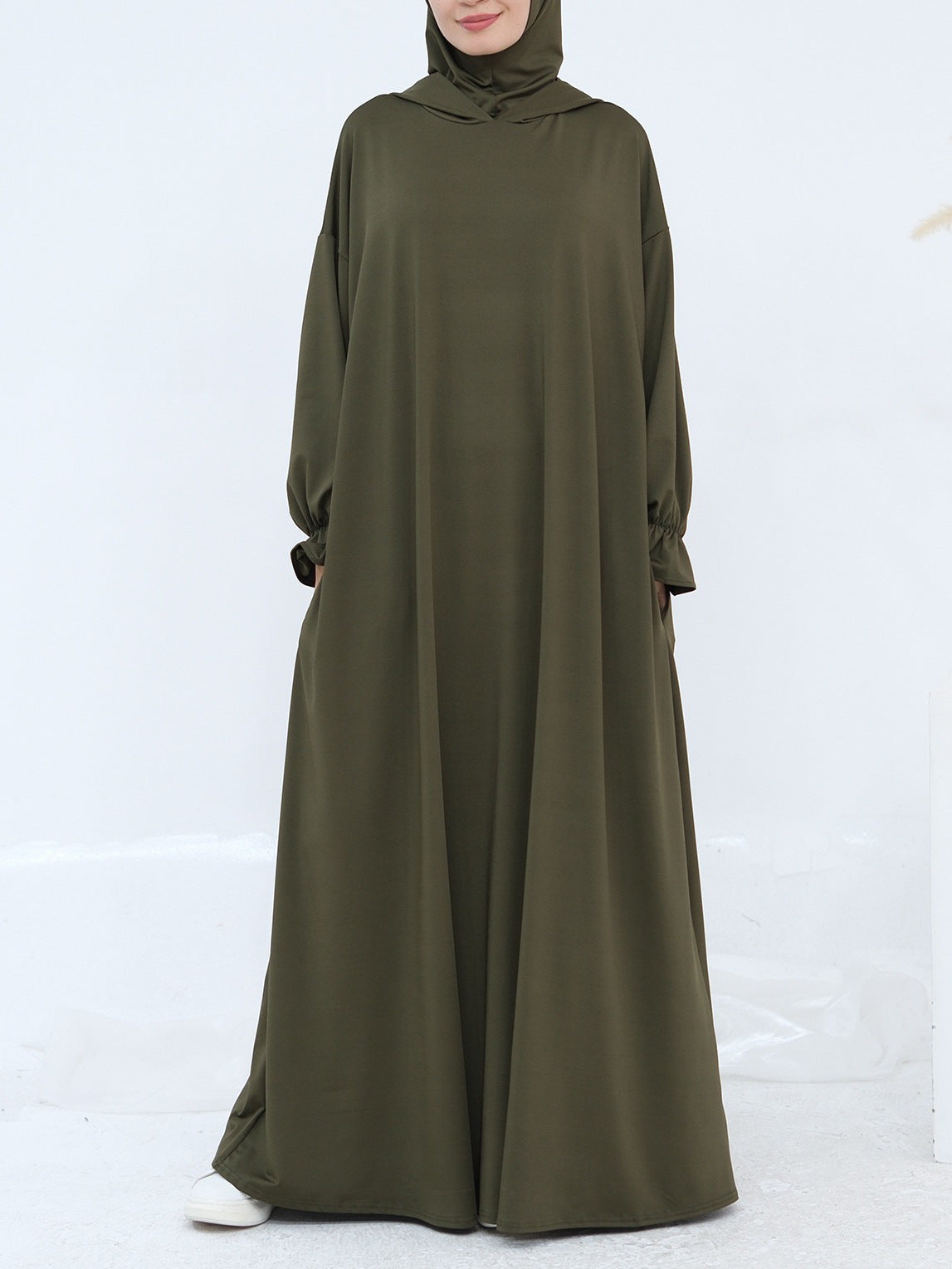 1958# One Piece Jersey Prayer Hoodie Abaya Breathable Traditional Islamic Clothing for Women for Eid Ramadan Prayers