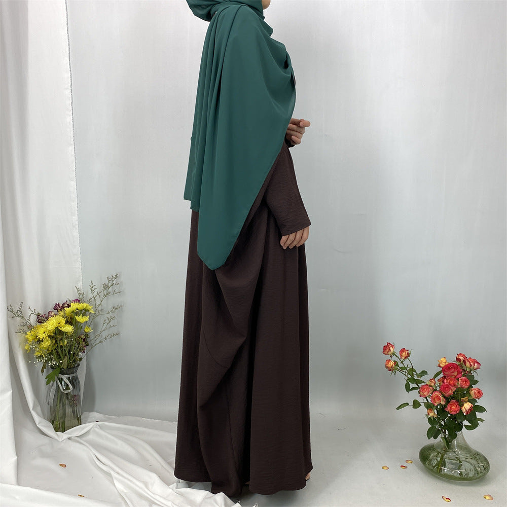 6836#Basic Butterfly Sleeve Closed Abaya Dress Solid Color with Inside Belt for Muslim Ladies