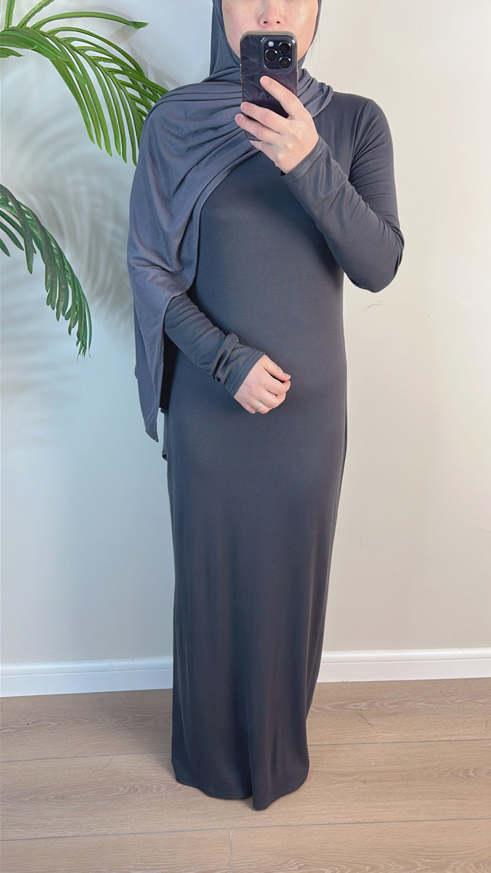 1933#2025 New Cotton Spandex Bodycon Inner Dress Abaya Women Muslim Dress Round Neck Long Sleeves Stretchy Women Dresses