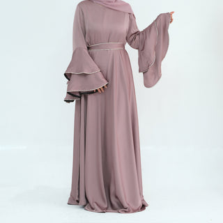 1935#2025 Luxury Modest Women's Abaya Muslim Dresses High Quality Double Layered Bell Sleeves With Crystals for EID Ramadan