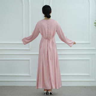 1065#2025 Islamic Clothing Modest Satin Closed Abaya Women Muslim Dress Long Sleeve Maxi Dress Inner Women's Dresses