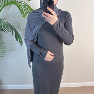 1933#2025 New Cotton Spandex Bodycon Inner Dress Abaya Women Muslim Dress Round Neck Long Sleeves Stretchy Women Dresses