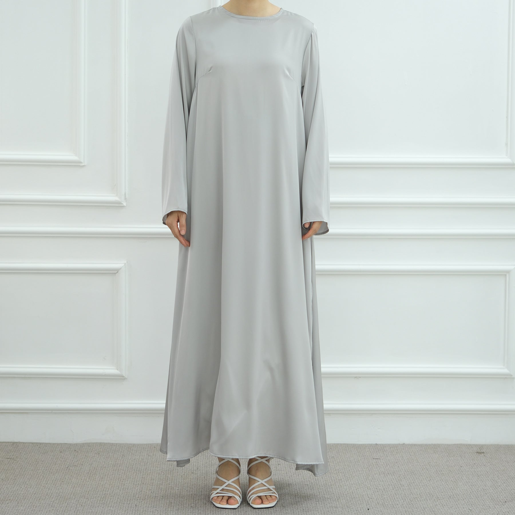 1065#2025 Islamic Clothing Modest Satin Closed Abaya Women Muslim Dress Long Sleeve Maxi Dress Inner Women's Dresses