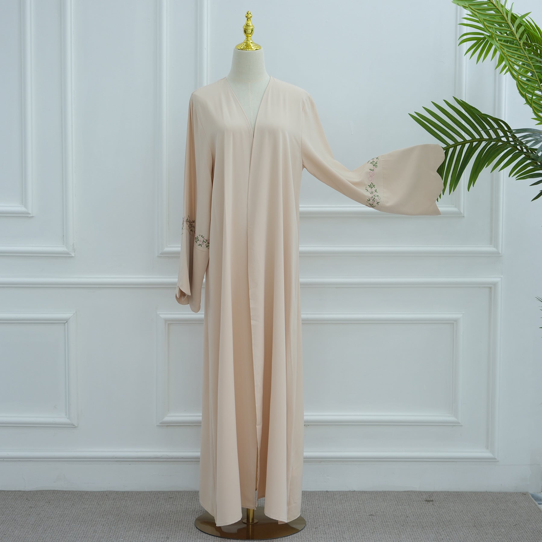 1068#Top Abaya Manufacturers Islamic Clothing Dubai Abaya and Hijab Embroidery Sleeves 2pcs Set Summer Modest Open Abaya