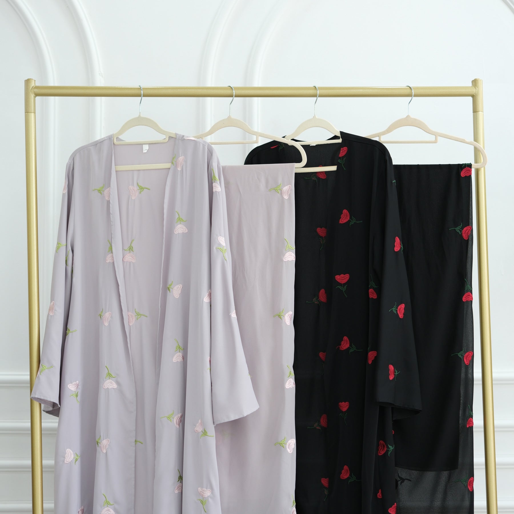 1064#2025 Women's Summer Floral Embroidery Abaya Hijab Set Abaya Manufacturer 2 Pcs Set Islamic Clothing Muslim Women Abaya