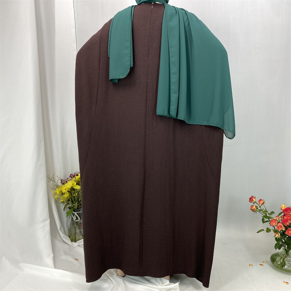 6836#Basic Butterfly Sleeve Closed Abaya Dress Solid Color with Inside Belt for Muslim Ladies