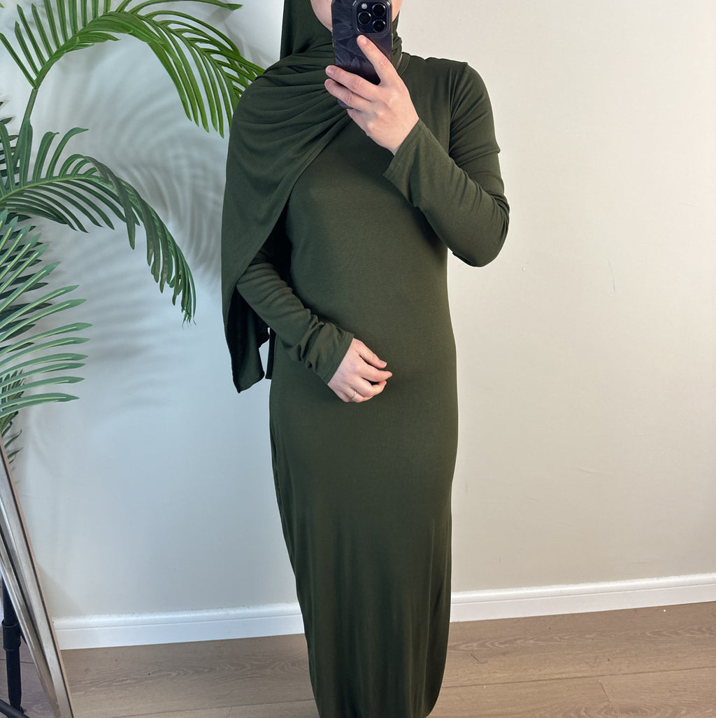 1933#2025 New Cotton Spandex Bodycon Inner Dress Abaya Women Muslim Dress Round Neck Long Sleeves Stretchy Women Dresses