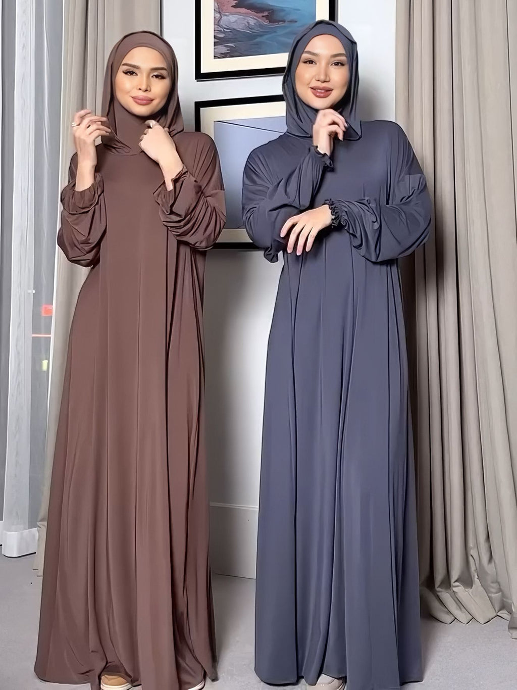 1958# One Piece Jersey Prayer Hoodie Abaya Breathable Traditional Islamic Clothing for Women for Eid Ramadan Prayers