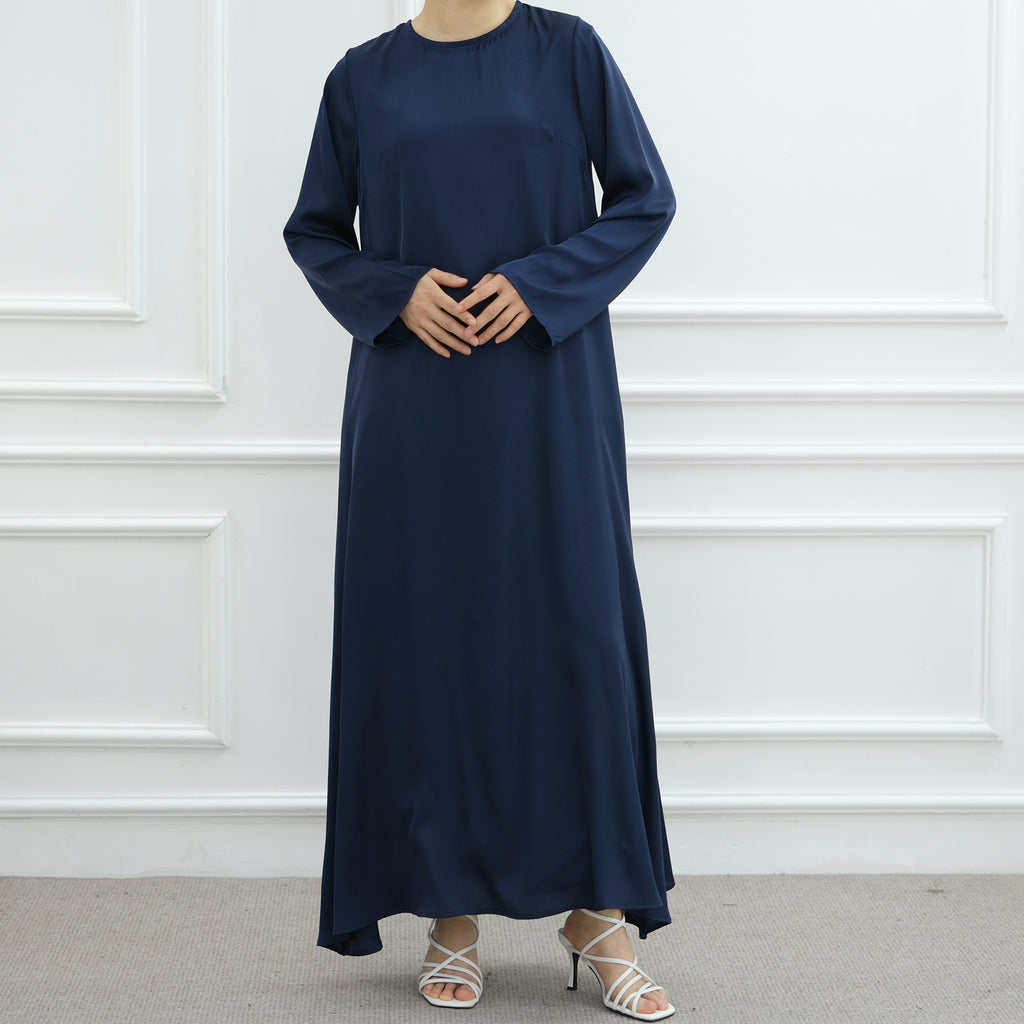 1065#2025 Islamic Clothing Modest Satin Closed Abaya Women Muslim Dress Long Sleeve Maxi Dress Inner Women's Dresses
