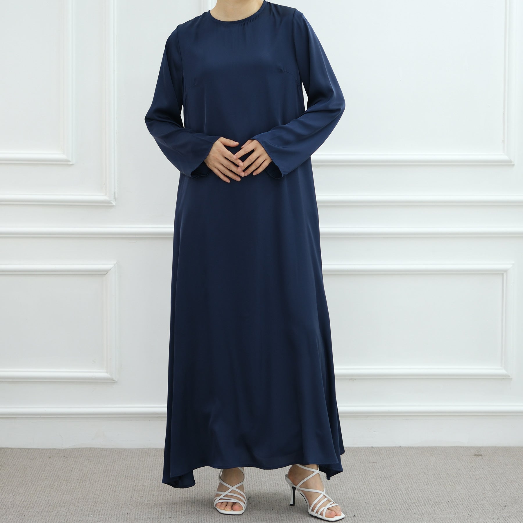 1065#2025 Islamic Clothing Modest Satin Closed Abaya Women Muslim Dress Long Sleeve Maxi Dress Inner Women's Dresses