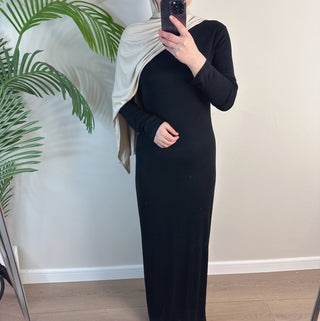 1933#2025 New Cotton Spandex Bodycon Inner Dress Abaya Women Muslim Dress Round Neck Long Sleeves Stretchy Women Dresses