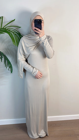 1933#2025 New Cotton Spandex Bodycon Inner Dress Abaya Women Muslim Dress Round Neck Long Sleeves Stretchy Women Dresses