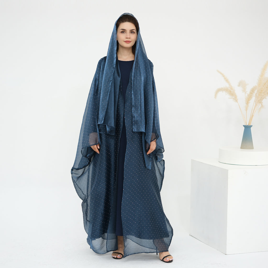 1026#2pc Set with Hijab Summer Kimono Open Kaftan Cardigan Modest Evening Party Dress Abaya