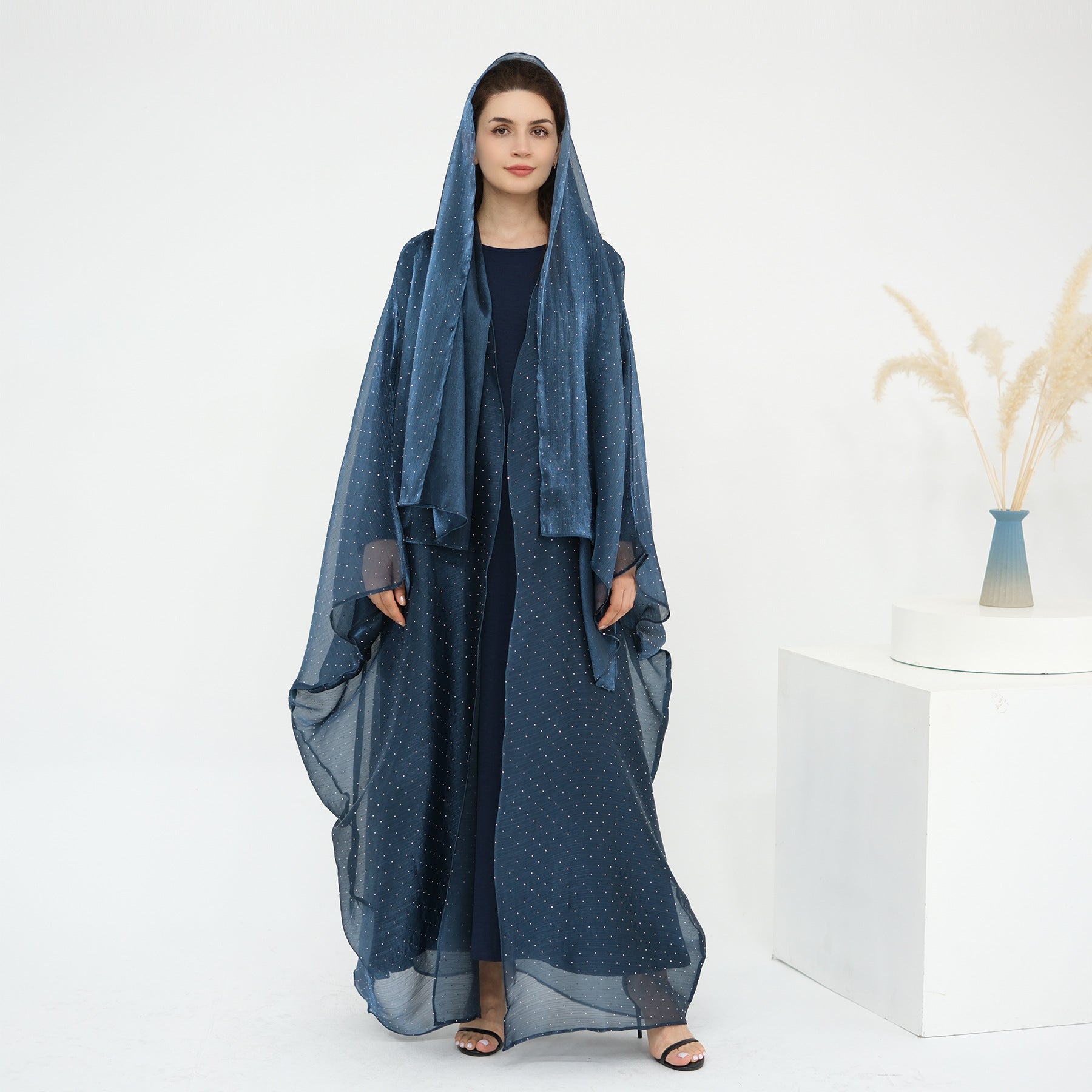 1026#2pc Set with Hijab Summer Kimono Open Kaftan Cardigan Modest Evening Party Dress Abaya