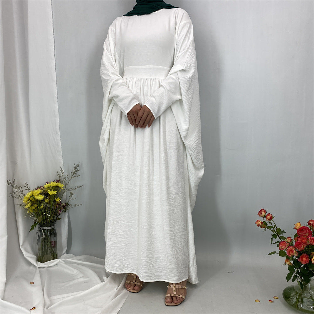 6836#Basic Butterfly Sleeve Closed Abaya Dress Solid Color with Inside Belt for Muslim Ladies