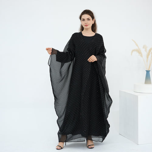 1026#2pc Set with Hijab Summer Kimono Open Kaftan Cardigan Modest Evening Party Dress Abaya