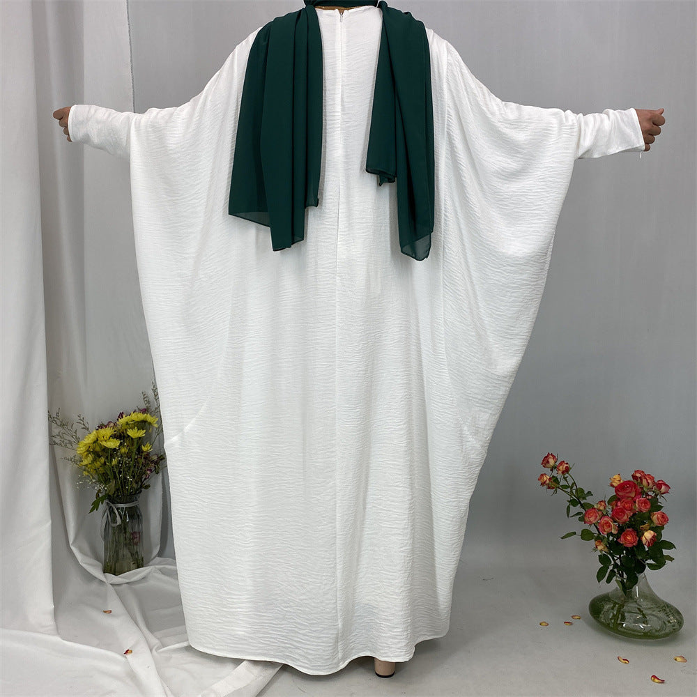 6836#Basic Butterfly Sleeve Closed Abaya Dress Solid Color with Inside Belt for Muslim Ladies