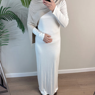 1933#2025 New Cotton Spandex Bodycon Inner Dress Abaya Women Muslim Dress Round Neck Long Sleeves Stretchy Women Dresses