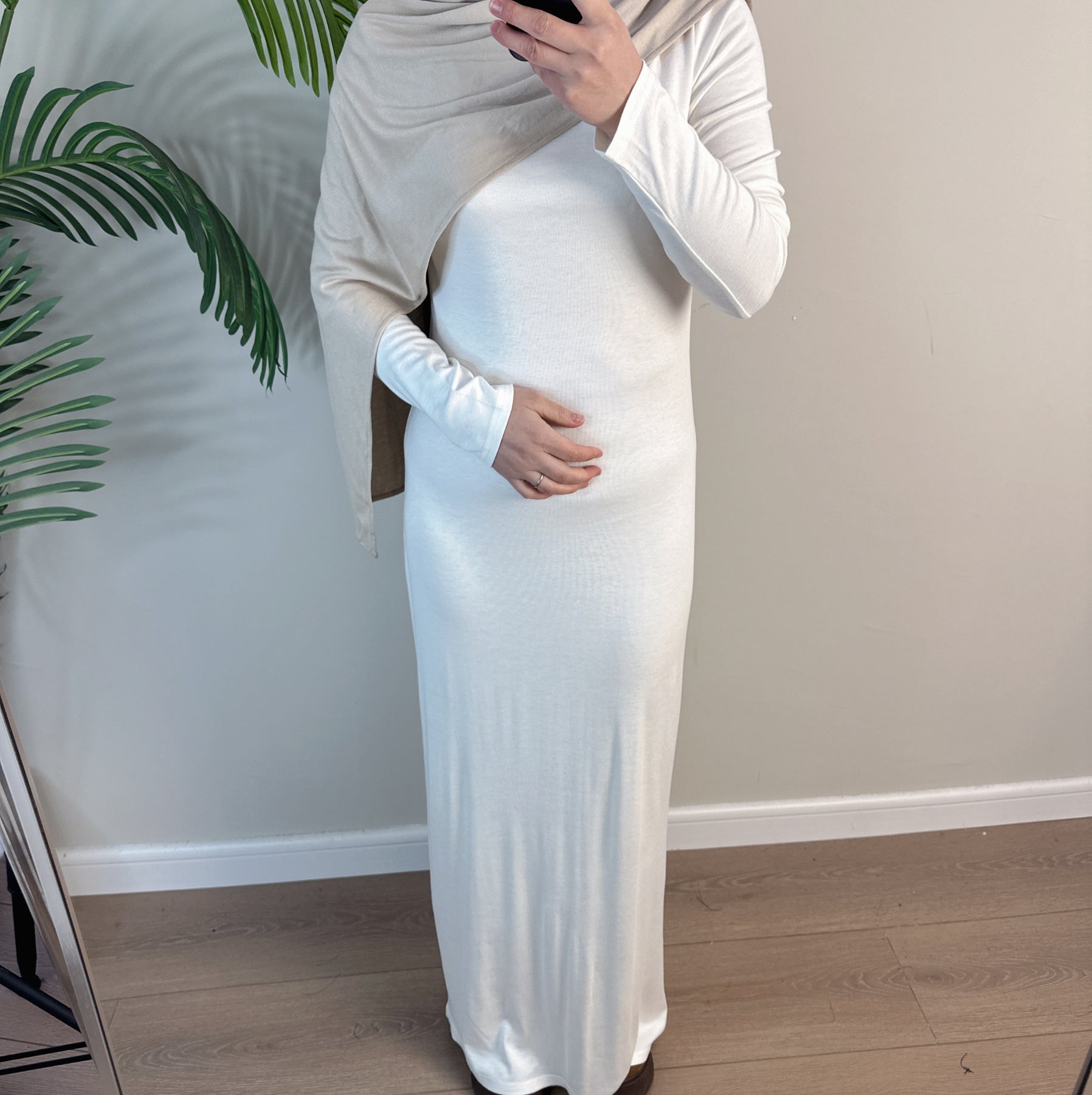1933#2025 New Cotton Spandex Bodycon Inner Dress Abaya Women Muslim Dress Round Neck Long Sleeves Stretchy Women Dresses