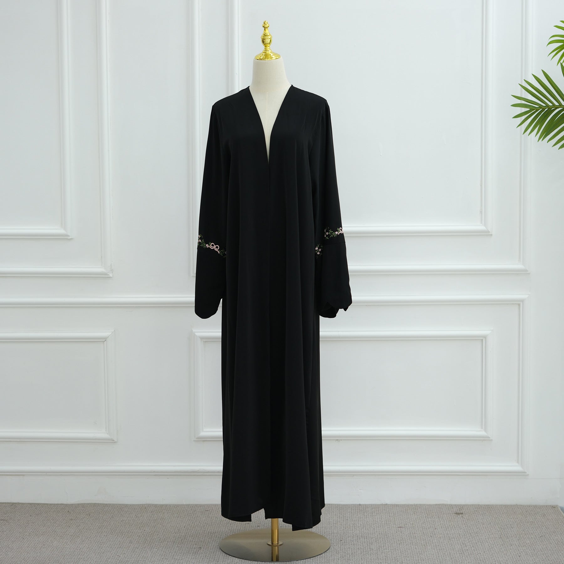 1068#Top Abaya Manufacturers Islamic Clothing Dubai Abaya and Hijab Embroidery Sleeves 2pcs Set Summer Modest Open Abaya