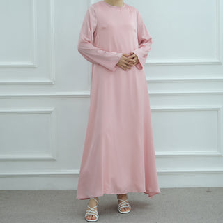 1065#2025 Islamic Clothing Modest Satin Closed Abaya Women Muslim Dress Long Sleeve Maxi Dress Inner Women's Dresses