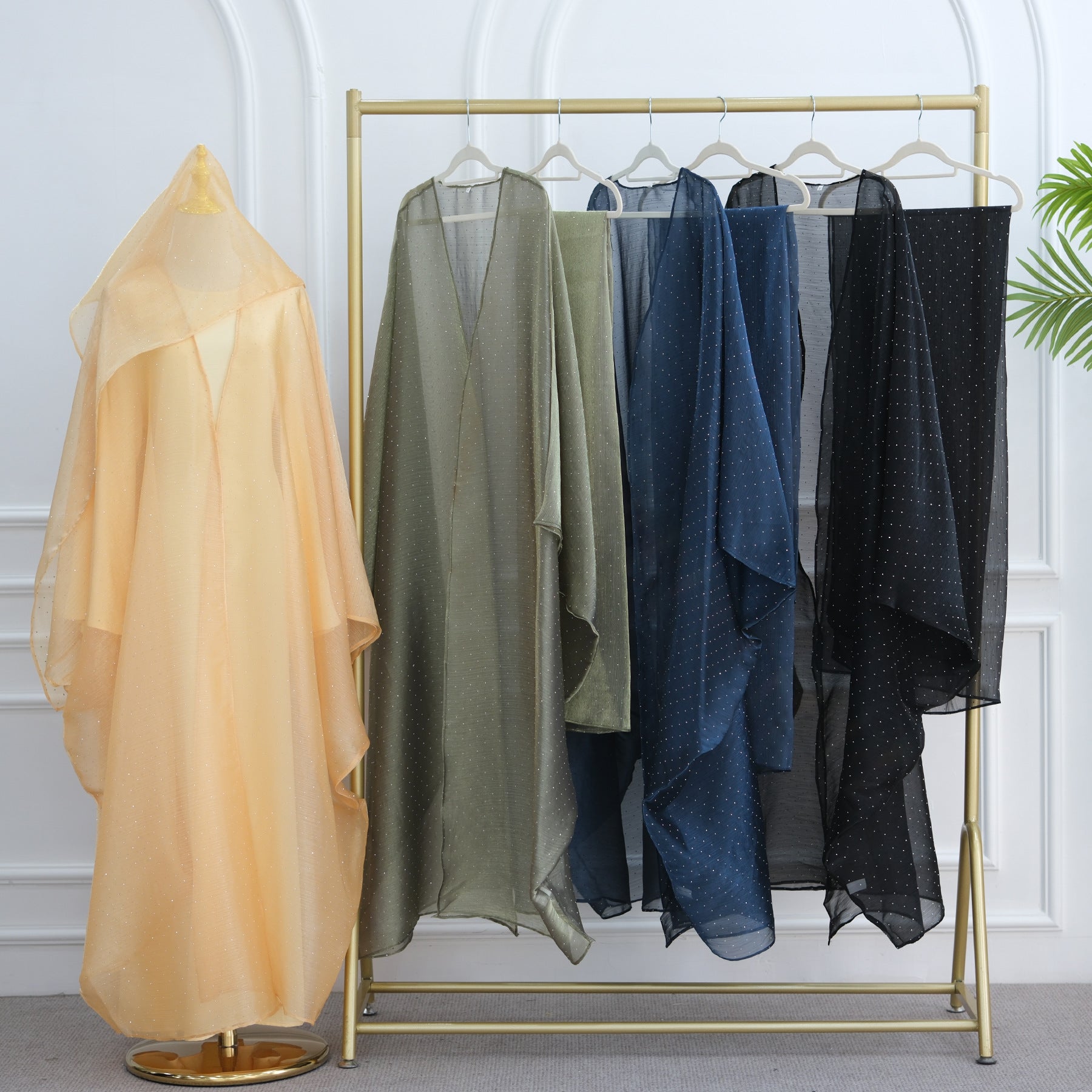 1026#2pc Set with Hijab Summer Kimono Open Kaftan Cardigan Modest Evening Party Dress Abaya