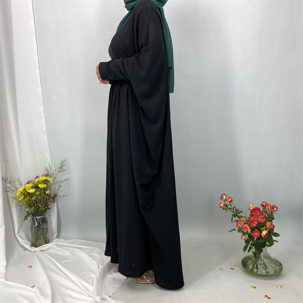 6836#Basic Butterfly Sleeve Closed Abaya Dress Solid Color with Inside Belt for Muslim Ladies