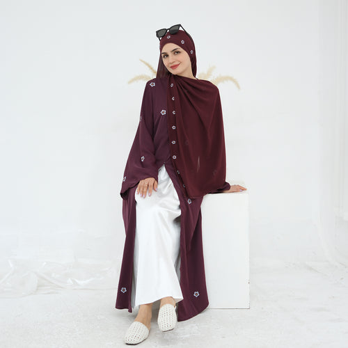 1027#Wholesale Clothing Embroidery Bowknot Cardigan Islamic Clothing