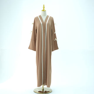 1033#EID Ramadan Modest Muslim Women's Abaya Dress Solid Color Bow Sleeves Cardigan Open Kimono