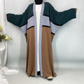 1459#Latest Muslim Open Abaya Robe Dubai Islamic Bat Sleeve Patchwork Color