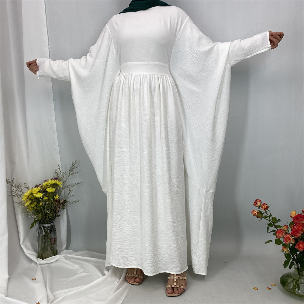 6836#Basic Butterfly Sleeve Closed Abaya Dress Solid Color with Inside Belt for Muslim Ladies
