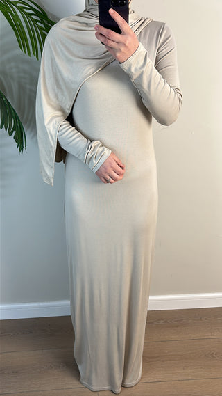 1933#2025 New Cotton Spandex Bodycon Inner Dress Abaya Women Muslim Dress Round Neck Long Sleeves Stretchy Women Dresses