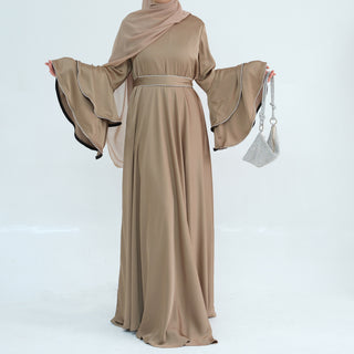 1935#2025 Luxury Modest Women's Abaya Muslim Dresses High Quality Double Layered Bell Sleeves With Crystals for EID Ramadan
