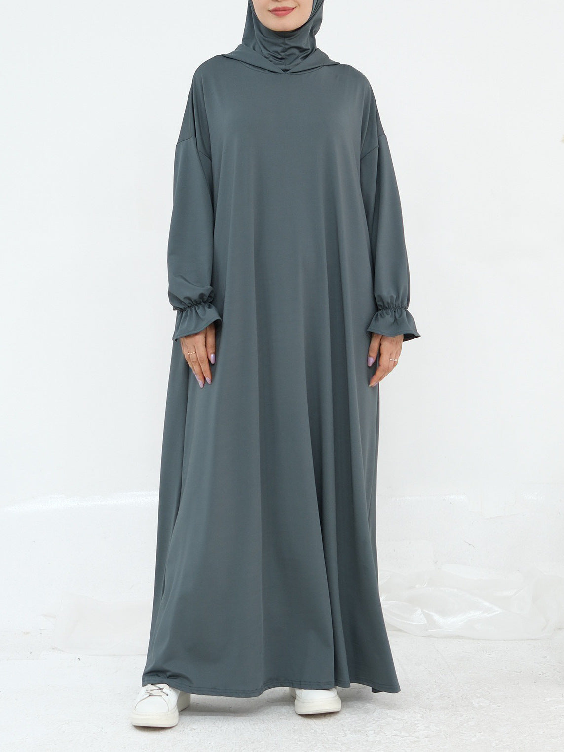 1958# One Piece Jersey Prayer Hoodie Abaya Breathable Traditional Islamic Clothing for Women for Eid Ramadan Prayers