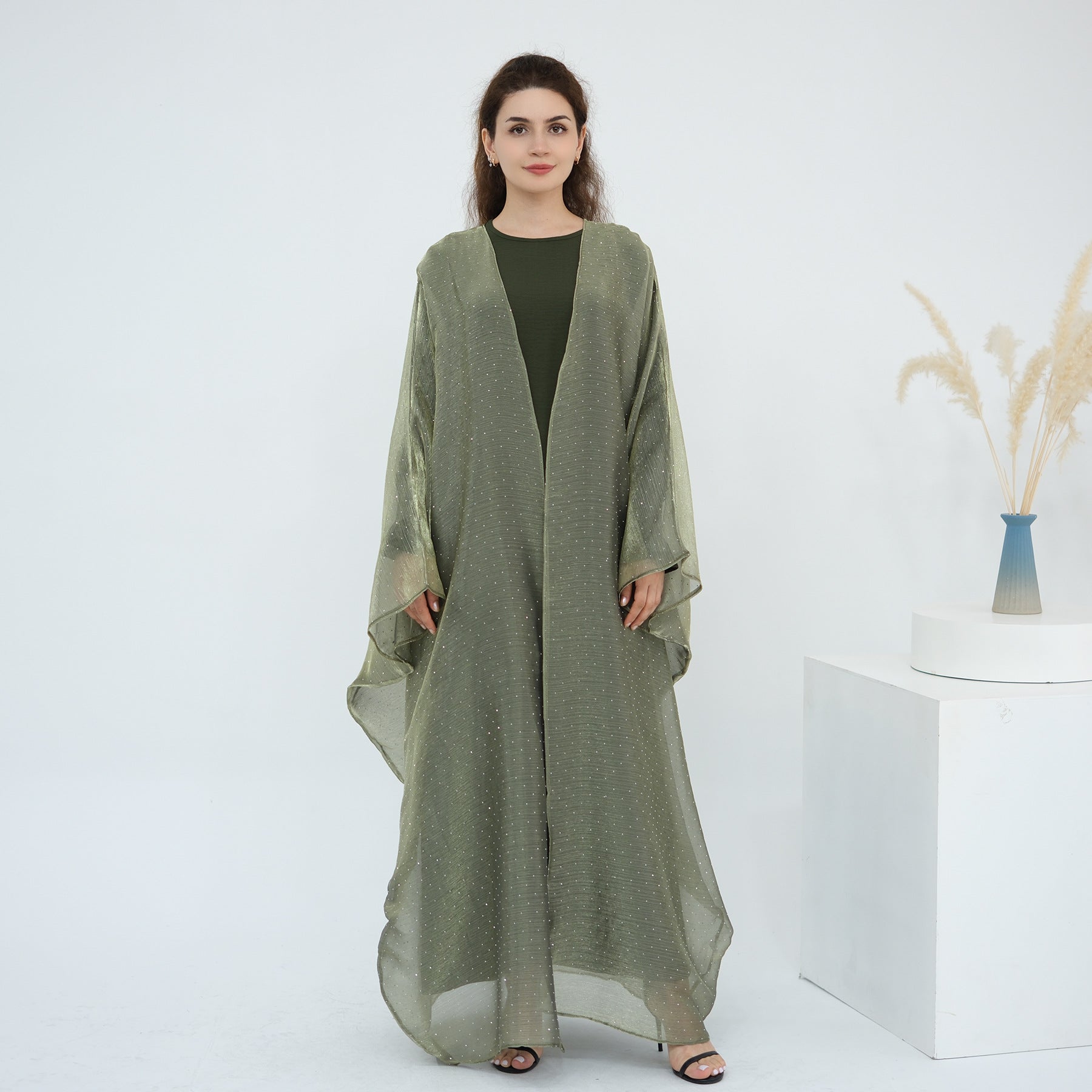 1026#2pc Set with Hijab Summer Kimono Open Kaftan Cardigan Modest Evening Party Dress Abaya