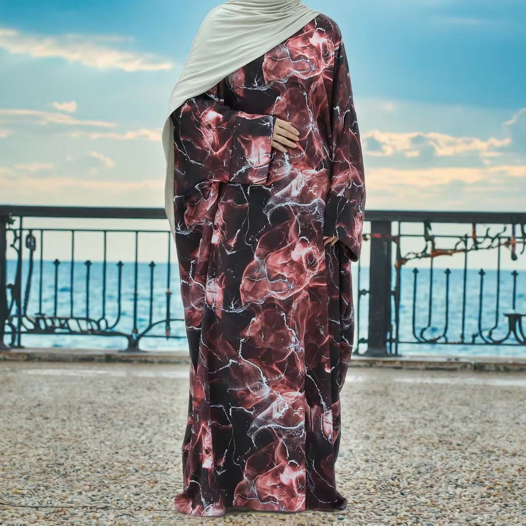 1967#New Fashion Ink Wash Printing Kaftan Abaya Closed Abaya Women Muslim Dress Islamic Clothing