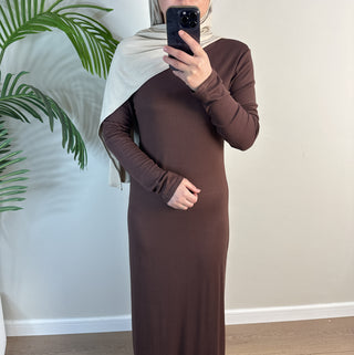 1933#2025 New Cotton Spandex Bodycon Inner Dress Abaya Women Muslim Dress Round Neck Long Sleeves Stretchy Women Dresses