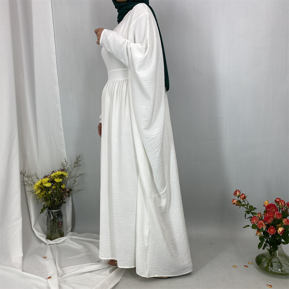 6836#Basic Butterfly Sleeve Closed Abaya Dress Solid Color with Inside Belt for Muslim Ladies