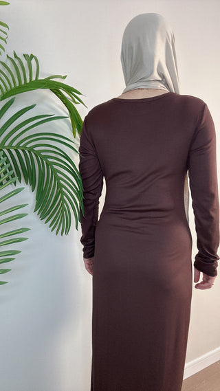 1933#2025 New Cotton Spandex Bodycon Inner Dress Abaya Women Muslim Dress Round Neck Long Sleeves Stretchy Women Dresses