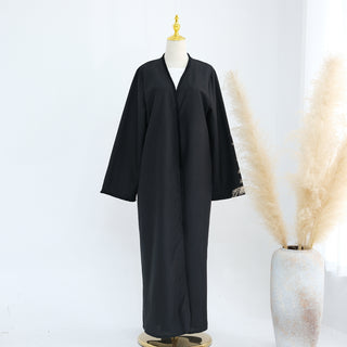 1865# Ethnic Clothing Polyester Linen Open Abaya with Tassel Modest Kimono Wholesale Abaya