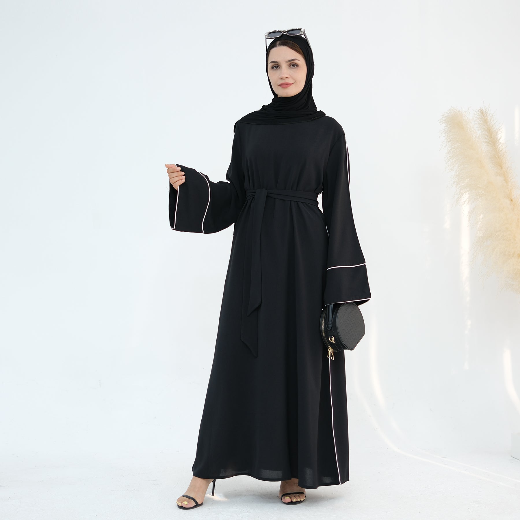 1882#Simple Plain Modest Islamic Clothing Daily Wear Crepe Abaya Women Muslim Dress With Belt