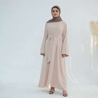 1882#Simple Plain Modest Islamic Clothing Daily Wear Crepe Abaya Women Muslim Dress With Belt